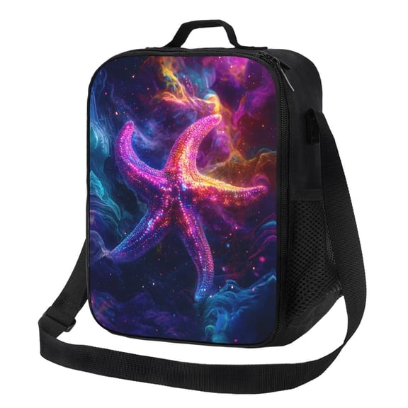 Abstract Starfish Lunch Bag Reusable Lunch Box Insulated Tote Bag with Adjustable Shoulder Strap