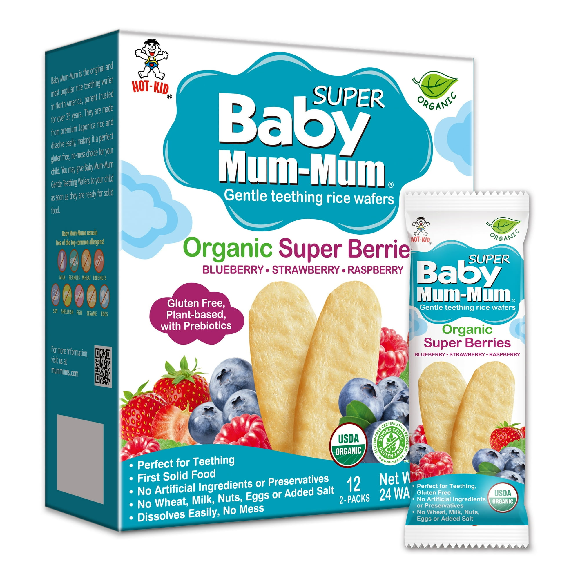 Baby Mum-Mum Organic Super Berries Gentle Teething Wafers Baby Snack, 1.76 Oz Box