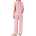 thumbnail image 3 of INSPIRE CHIC Womens Pajamas V Neck Short Sleeve Top with Drawstring Pants Sleepwear Printed Lounge Sets with Pockets XL Pink Striped, 3 of 6