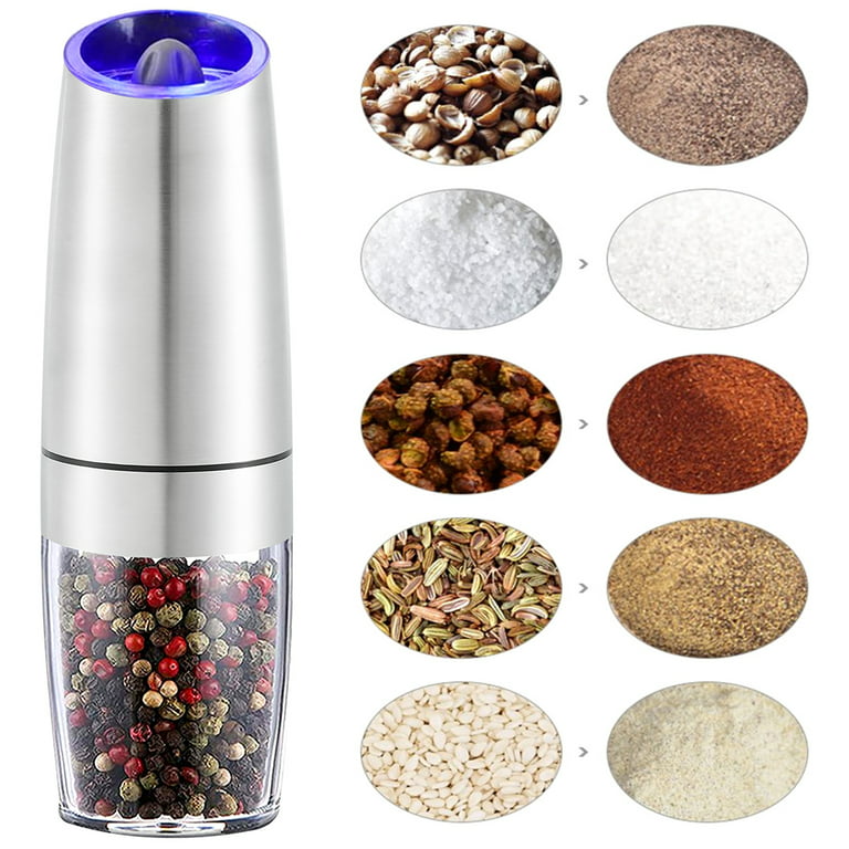 Electric Salt and Pepper Grinder Stainless Steel Automatic Gravity  Induction Pepper Mill LED Light Kitchen Spice Grinders Tools - AliExpress