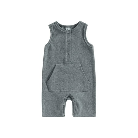 

Newborn Baby Boy Girl Solid Romper Unisex Infant Knit Ribbed Sleeveless Jumpsuit Bodysuit Summer Clothes Outfits