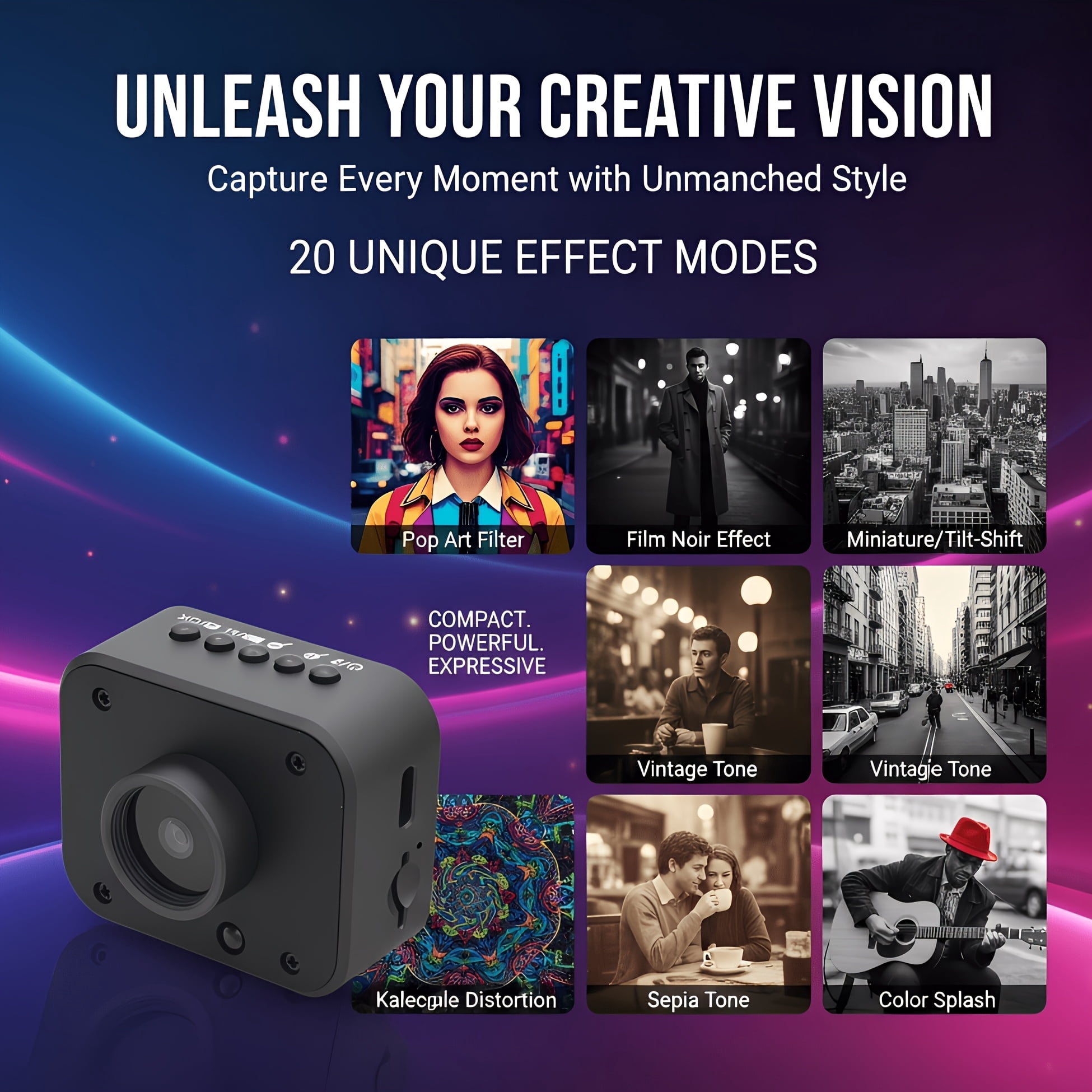 Mini Camcorder 1080P HD Video, Portable Travel Camera with Time-Lapse, 20 Effects, Long Battery for Vlogging
