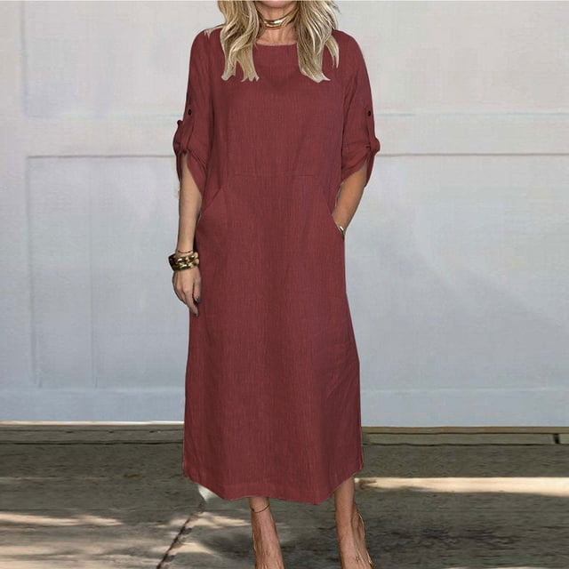 Favori des Clients, Mode Femme Été Décontractée Robe Longue à Manches Courtes et Col en V Uni, Robe à Col en V Uni, Robe à Manches Courtes, Longue Longueur pour Style Décontracté d'Été Classique et Confortable, Sopatenor