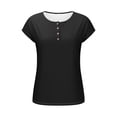 thumbnail image 4 of Htigea Women's Crewneck Henley Shirts Summer Short Sleeves Solid Color Casual Everyday Versatile Tops Black S, 4 of 8