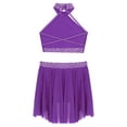 thumbnail image 4 of Fldy 2Pcs Kids Girls Crop Top with Irregular Skirts Lyrical Dress Ballet Dance Costume Ice Skating Dress Purple 10, 4 of 5