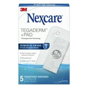 Nexcare Tegaderm + Pad Waterproof Transparent Dressing, 2 3/8" x 4", 5 Count