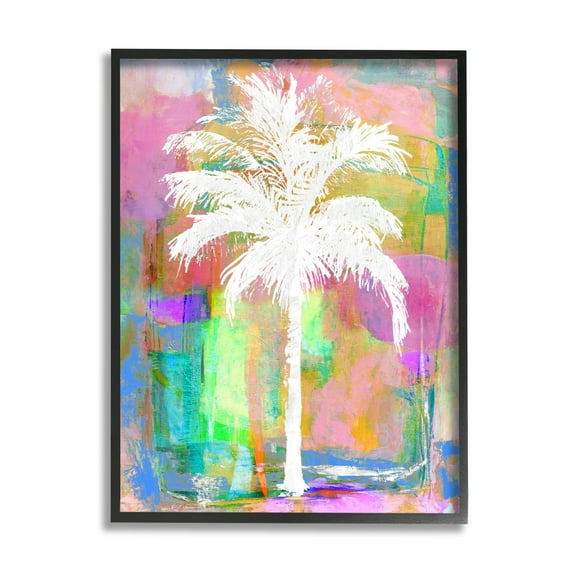 Stupell Industries Modern Palm Tree Silhouette Vivid Blocked Hues Painting Black Framed Art Print Wall Art, Design by Kristen Dew
