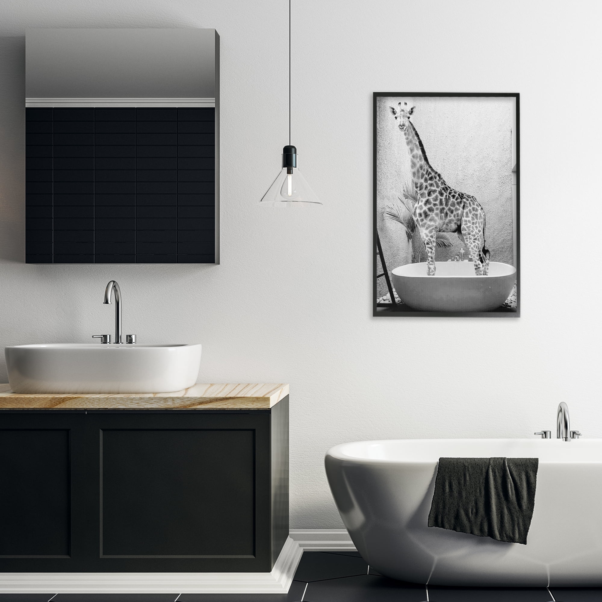 Stupell Industries Safari Bath Standing Tall Black Framed Giclee Art, design by SD Graphics Studio