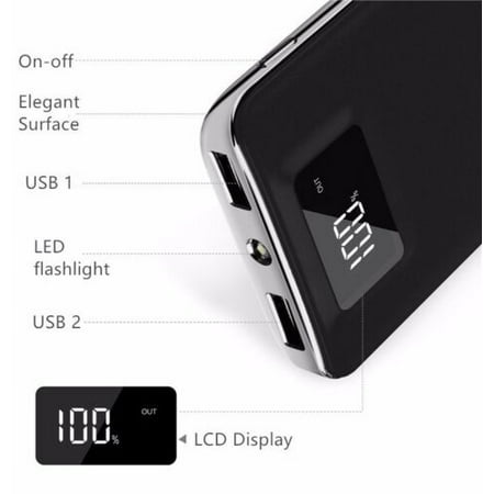 Portable Charger I Phone 4 20,000mAh HIgh Speed Digital Power Bank FAST CHARGER Portable Ultra High Capacity 3.4A 2-Port USB +Led Flashlight External Battery Backup, For All Cell / Smart Phone Tablet Laptop Iphone Galaxy & More ()