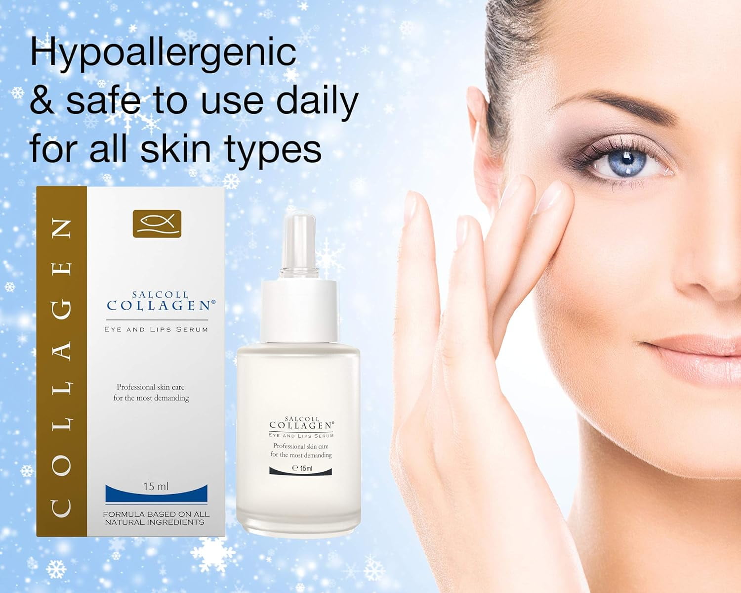 Salcoll Collagen Eye & Lips Serum, Anti-Wrinkle Serum with Marine Collagen - 15 ml, All Skin Type