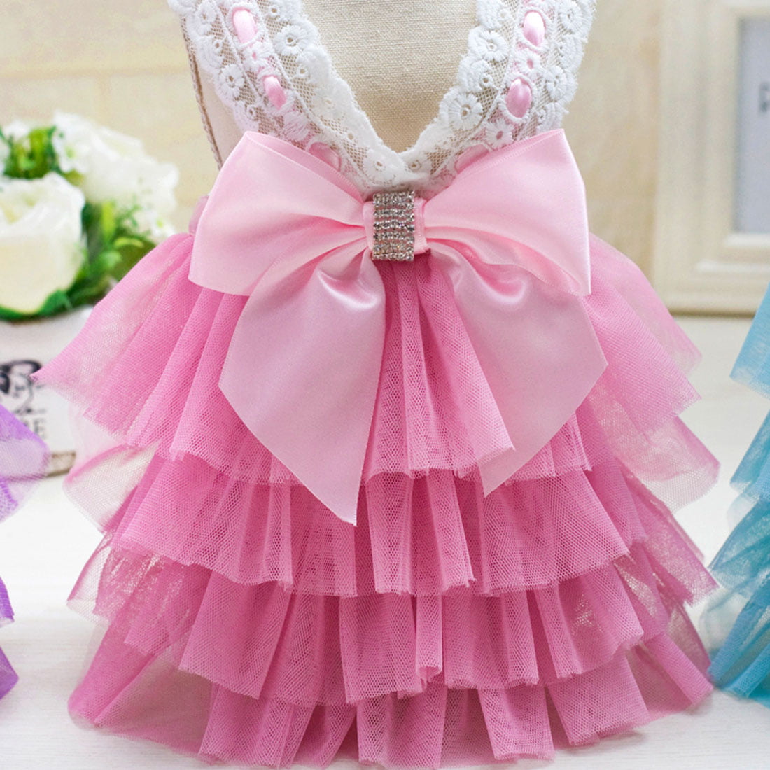 MaruPet Summer Sweet Puppy Doggie Striped Printed Princess Skirt Pet Dog Lace Cake Camisole Tutu Dress with Bowknit 