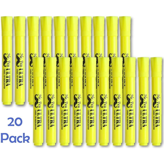 Mr. Pen- Yellow Highlighters, Tank Style Highlighter, Pack of 20, Highlighters Markers, Highlighter Pen, Yellow Fluorescent Highlighter, Chisel Tip