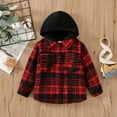 thumbnail image 3 of GYRATEDREAM Toddler Baby Girl Boy Long Sleeve Plaid Hooded Shirt Fall Button Down Jacket for 1-6T Kid, 3 of 6