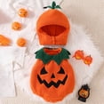 thumbnail image 5 of CUZIBR Baby Girls 2 Piece Halloween Pumpkin Costume Sleeveless Fuzzy Funny Face Print Embroidery Romper Matching Pumpkin Hat Newborn Infant Cosplay Outfit,Red-e,6-12 Months, 5 of 7