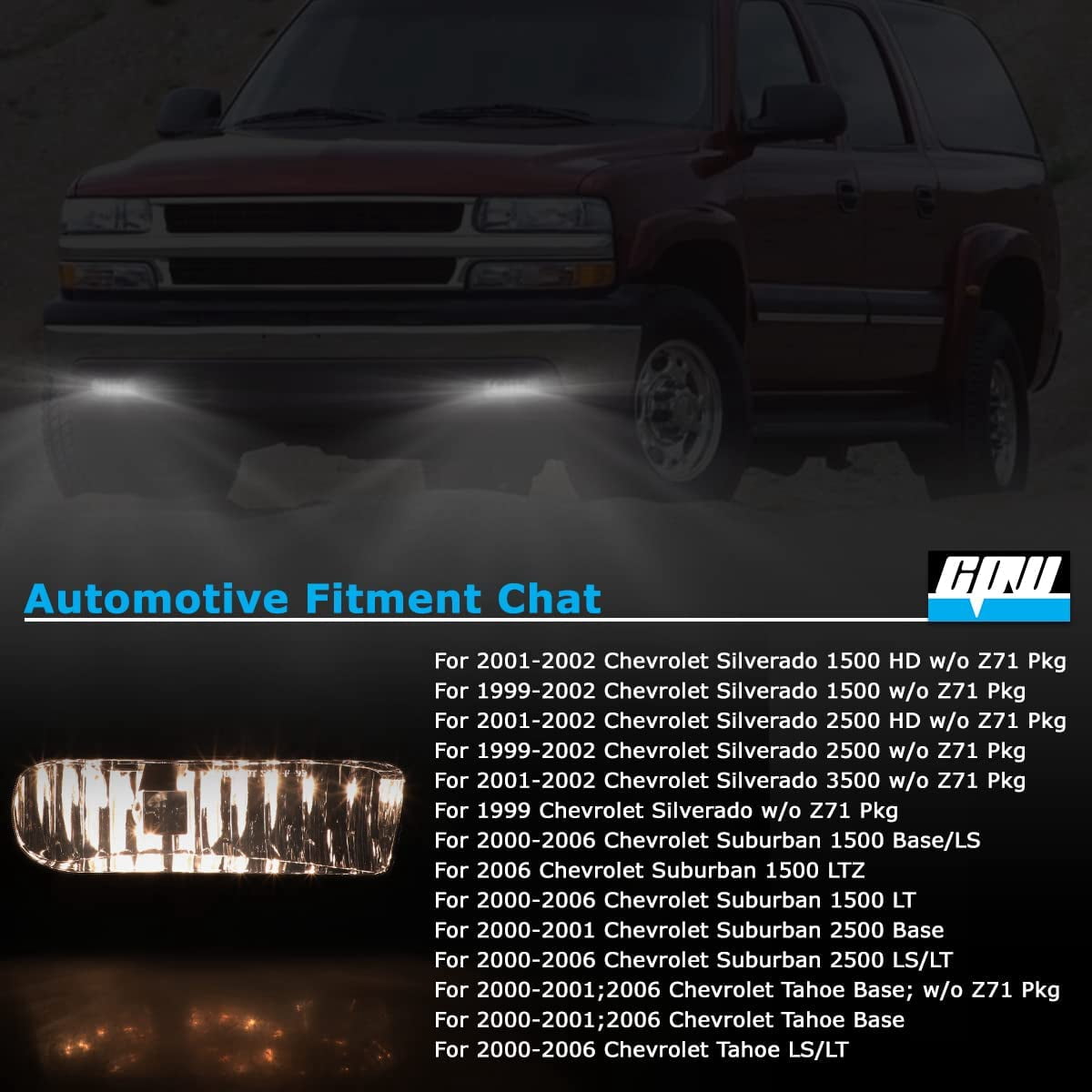 Winjet Driving Fog Lights Compatible With 1999-2002 Silverado 1500 2500, 2000-2001 Silverado 3500, 2000-2006 Suburban/ Tahoe Bumper Fog Lights Pair Smoke Lens