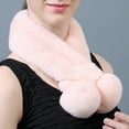 thumbnail image 2 of Biplut Cross Scarf Faux Rabbit Fur Fuzzy Thickened Pompoms Soft Cold Resistant Solid Color Autumn Winter Women Neck Warmer Collar Scarf for Outdoor (Red), 2 of 13