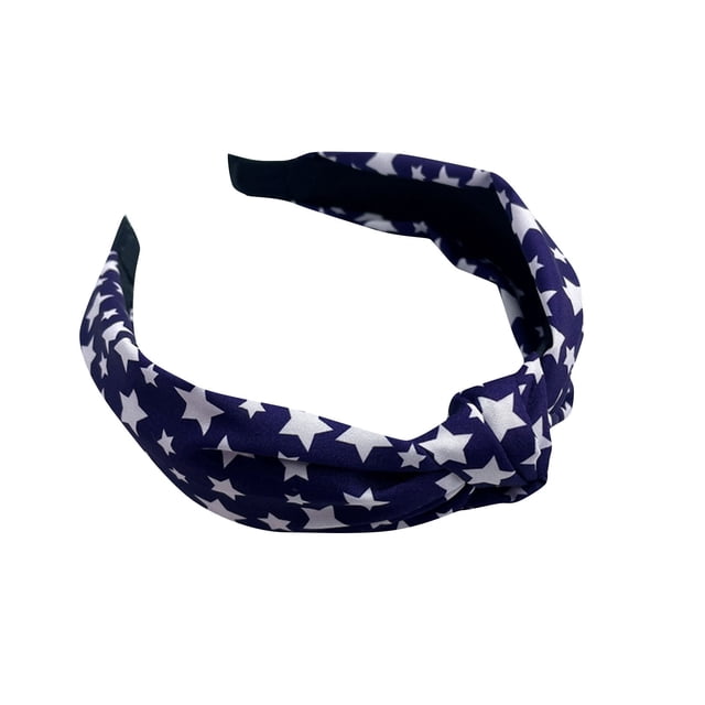Diadema de tela del Día de la Independencia de HKUKY, diadema con nudo creativo, diadema con estrella de cinco puntas y rayas
