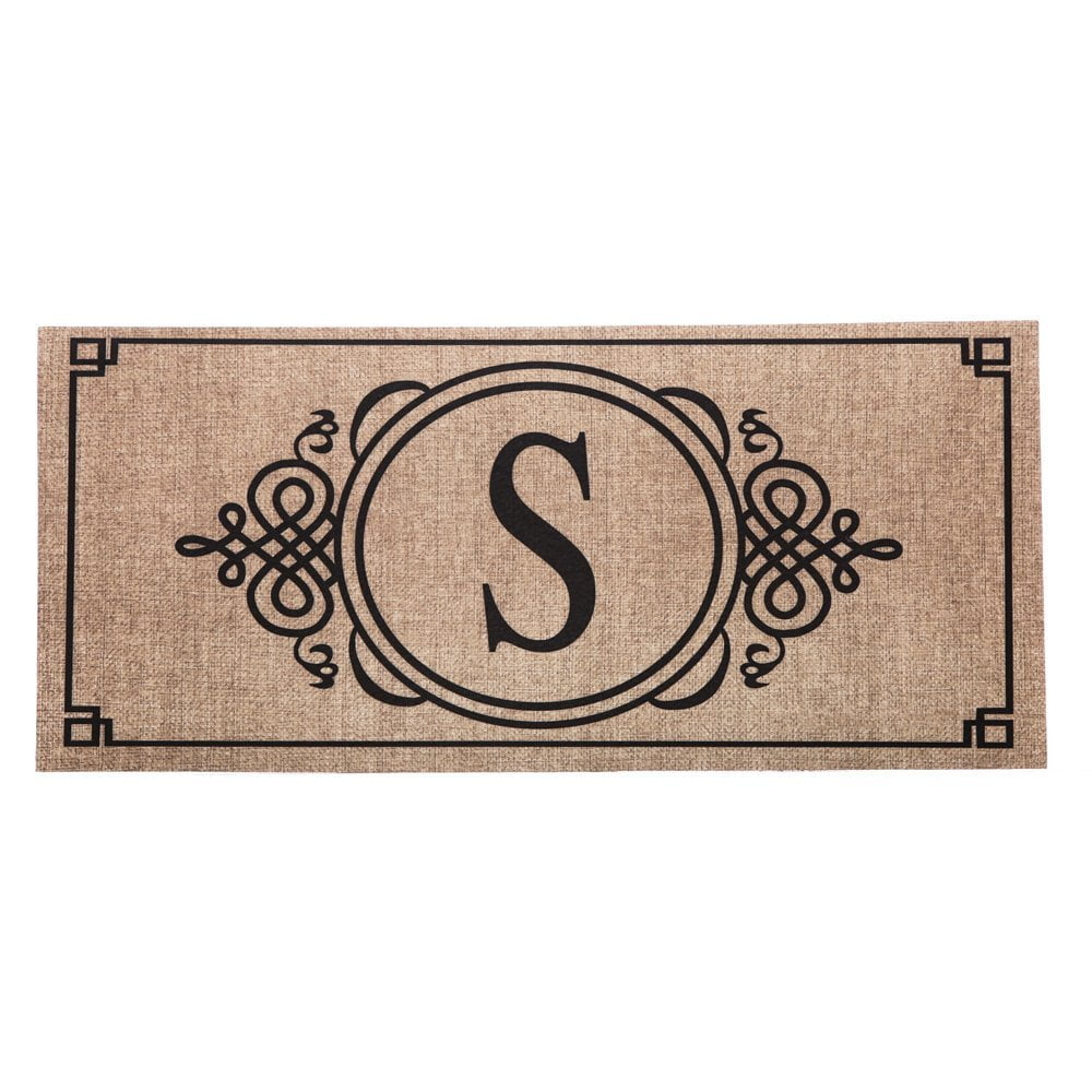 1 X Sassafras Decorative Insert Mat, 10x22 Inches, Burlap Monogram S