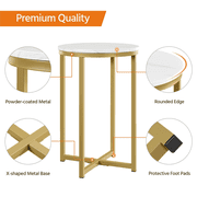 Renwick X-Based Faux Marble Side Table for Livingoom, White/Gold