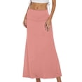 thumbnail image 1 of Falda midi acampanada elástica con fruncidos y cintura alta para mujer - Falda maxi informal de color liso, 1 of 4
