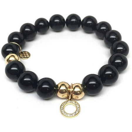 Julieta Jewelry Black Onyx Circle Charm 14kt Gold over Sterling Silver Stretch Bracelet