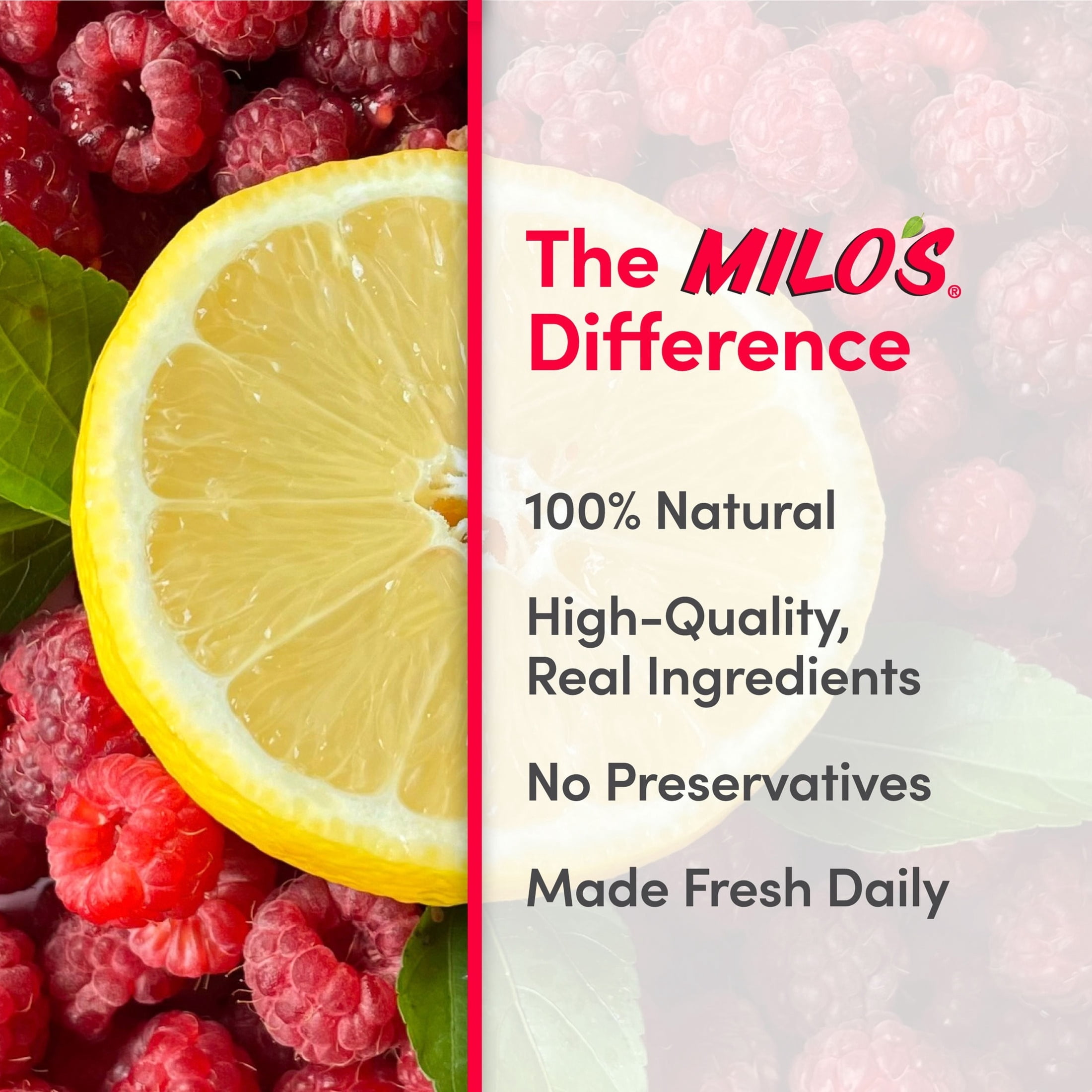 Milo's Raspberry Lemonade, Refrigerated Juice Drink, 20 fl oz Bottle, 100% Natural, No Preservatives, Made Fresh Daily