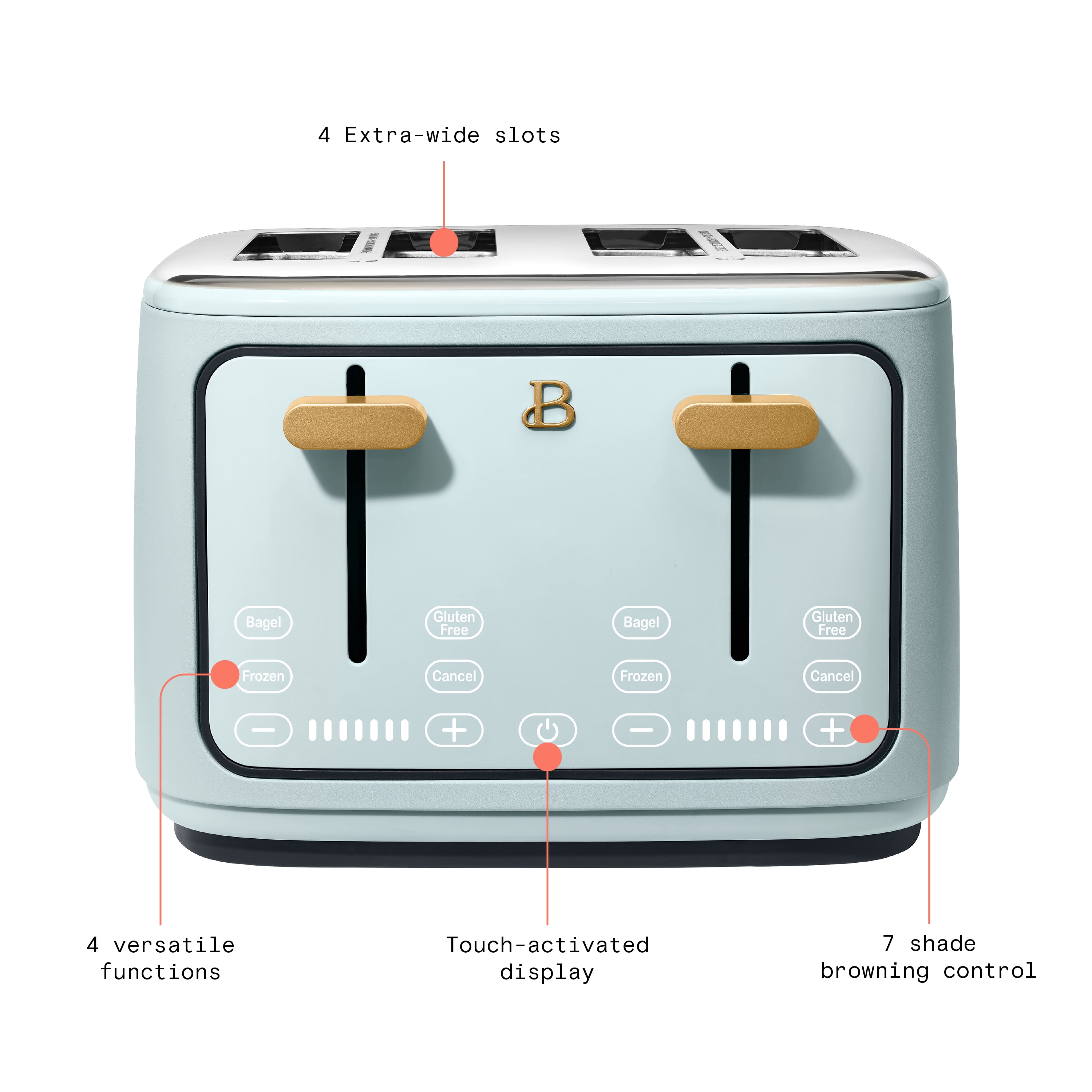 Beautiful 4-Slice Toaster with Touch-Activated Display, Hydrangea by Drew Barrymore