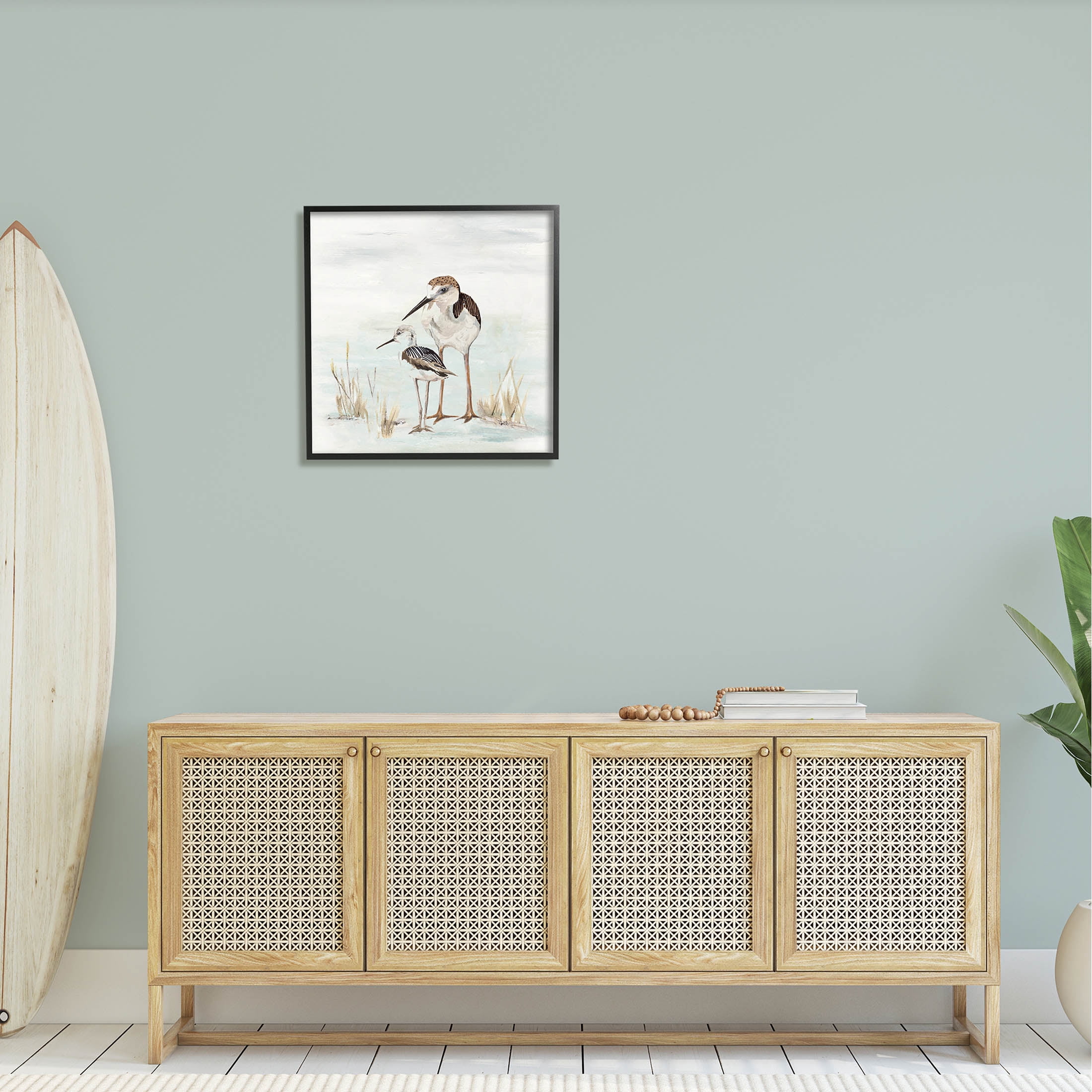 Sandpipers Duo Coastal Beach Bird Animals & Insects Graphic Art Black Framed Art Print Wall Art