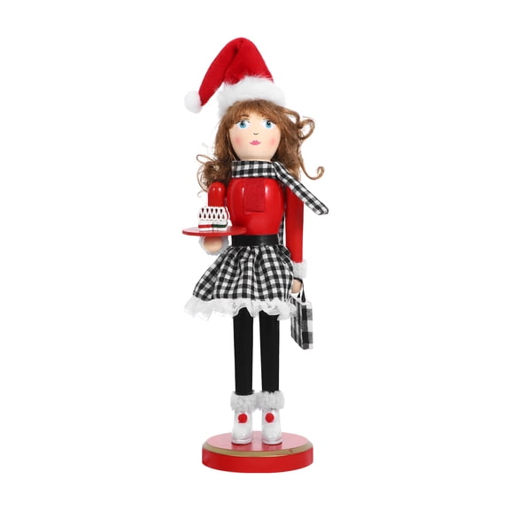 BERTDOMD Wooden Christmas Nutcracker Ornament Lady Holding Dessert Holiday Decor Xmas Figurine