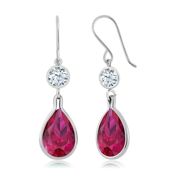 Gem Stone King 13.30 Ct Pear Shape Red Created Ruby 925 Sterling Silver Earrings