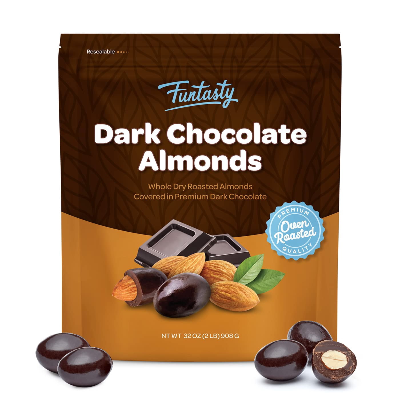 Funtasty Dark Chocolate Covered Roasted Almonds Candy, 2 Pound Pack