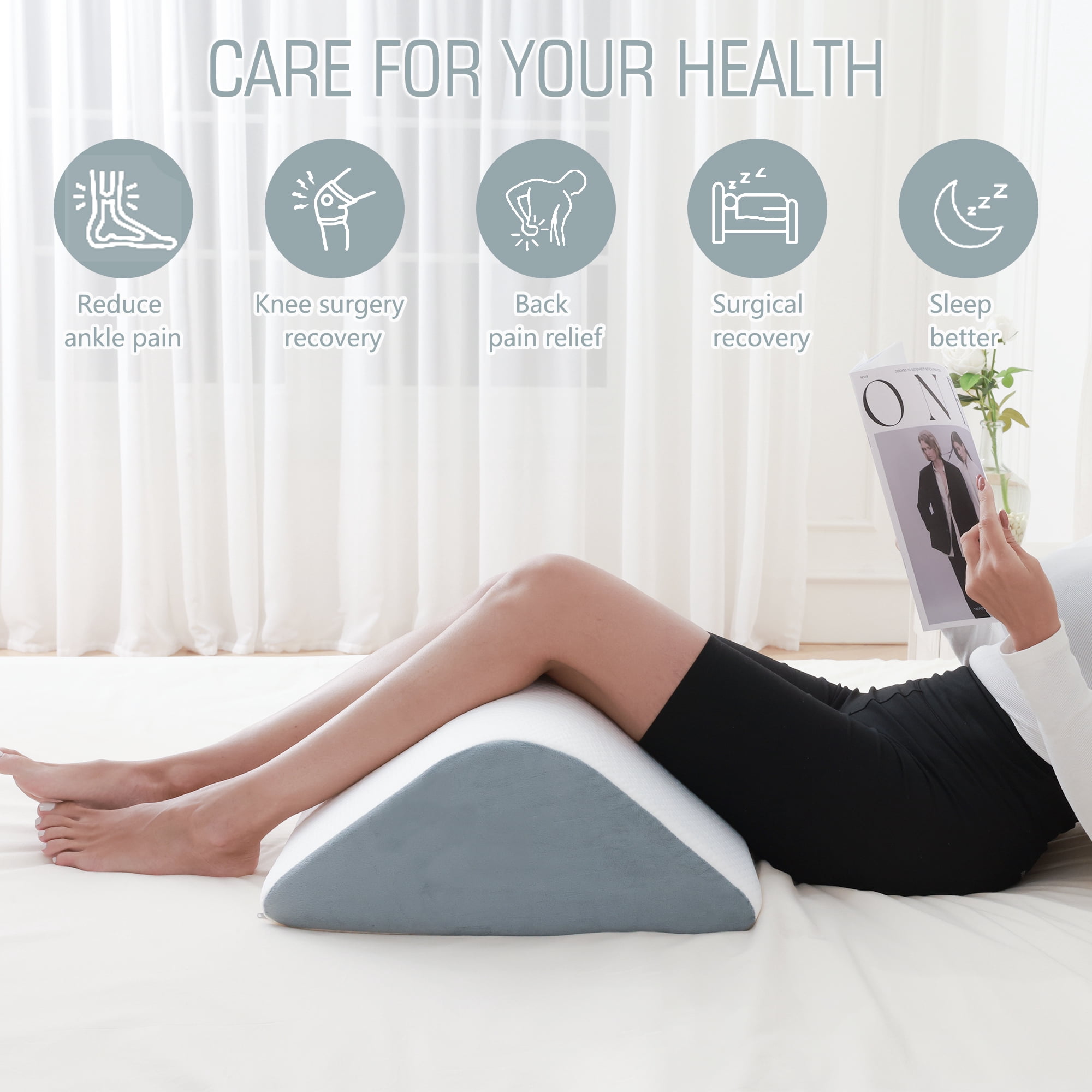 Wedge Pillow for Knee Bed Wedge for Sleeping, Wedge Pillow for Legs Post Surgery, Triangle Pillow Wedge for Knee Support, Leg Elevation Knee Hip Back Pain Relief
