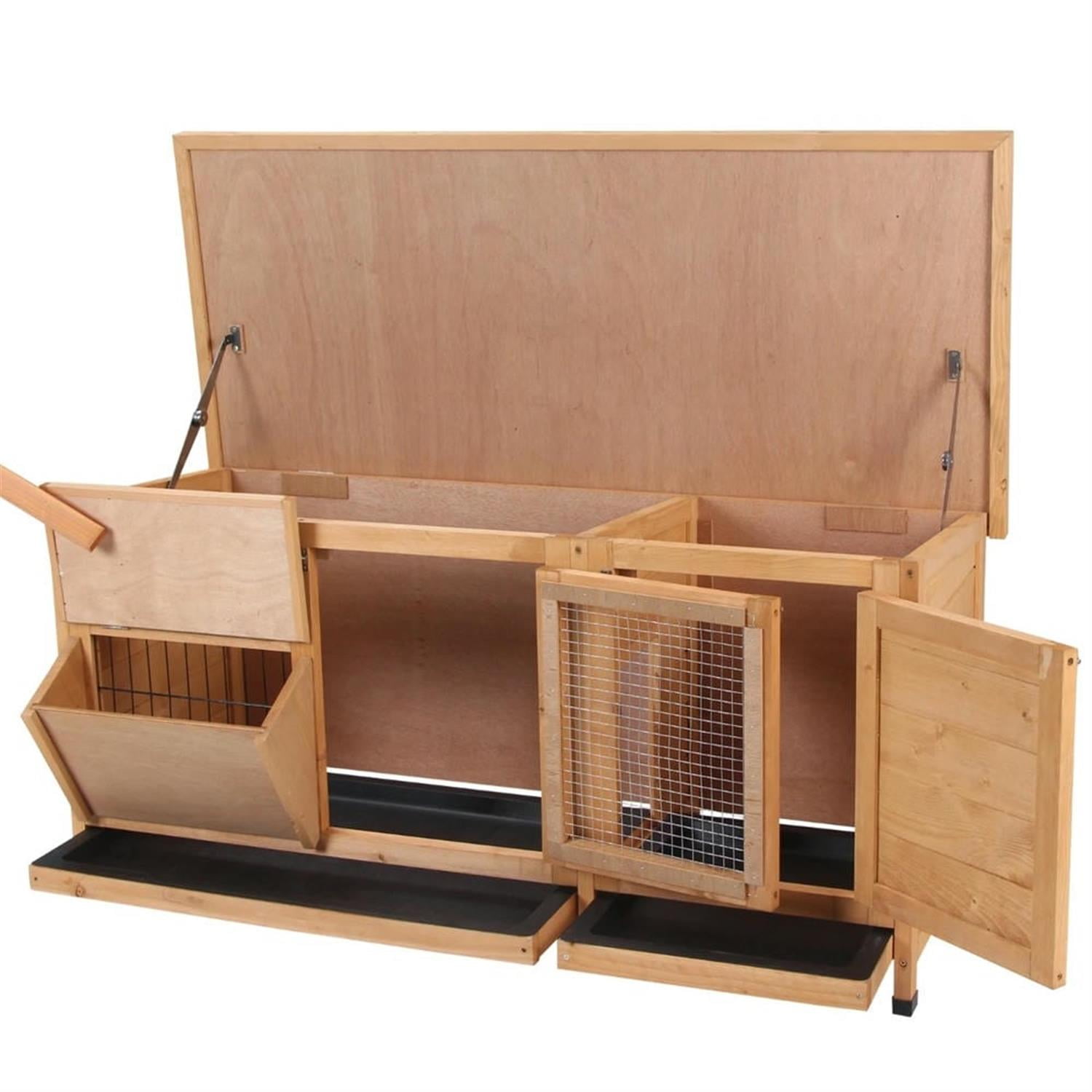 resenkos 44" Outdoor Rabbit Hutch with Waterproof Roof, No Leak Tray and Feeding Trough, Wooden Small Animal Habitat Enclosure Bunny Cage for Bunnies, Guinea Pigs, Yellow