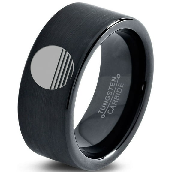 Tungsten Sunset Ocean Horizon View Band Ring 9mm Men Women Comfort Fit Black Flat Cut Brushed Polished