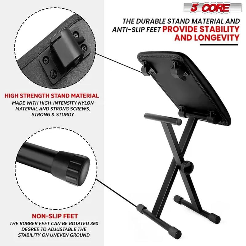 Core Keyboard Bench Padded Cushioned Piano Stool Height Adjustable Guitar Seat Portable