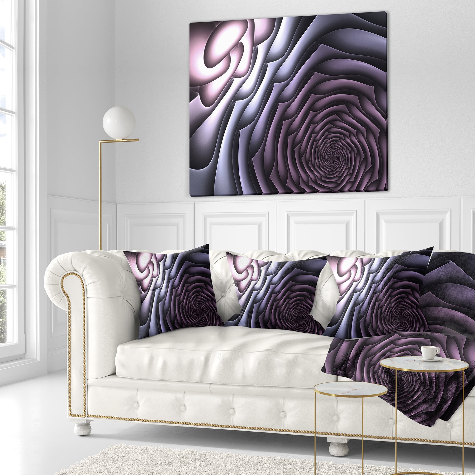 Designart Purple Flower Shaped Fractal Art - Abstract Throw Pillow - 16x16