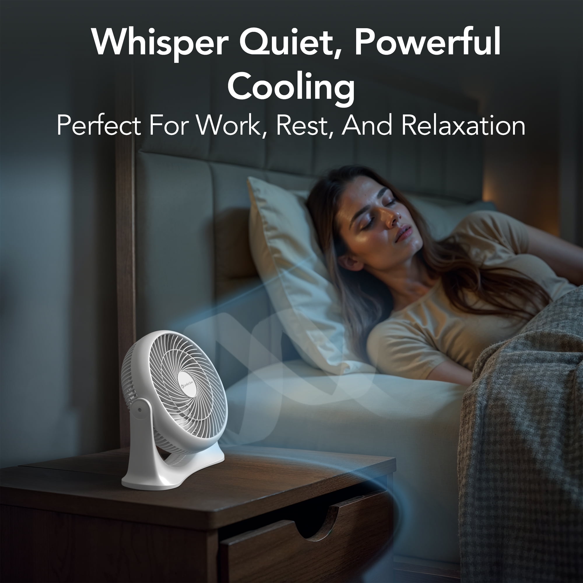 Comfort Zone 11 in. Desktop Table Fan with 3 Speeds, Adjustable Tilt, White