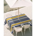 thumbnail image 3 of 52x70 Inch Outdoor Tablecloth with Umbrella Hole Zipper Rectangle Navy Blue Yellow Striped Rectangular Tablecloths Outside Waterproof Farmhouse Vintage Stripe Patio Table Cloth Cover for Picnic Party, 3 of 8