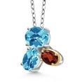 thumbnail image 2 of 925 Silver and 10K Yellow Gold Swiss Blue Topaz and Red Garnet Pendant Necklace for Women (2.87 Cttw, Oval Checkerboard 8X6MM, 7X5MM and 6X4MM, Gemstone November Birthstone, with 18 inch Chain), 2 of 4