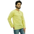 thumbnail image 2 of Atasi Men's Yellow Short Kurta Round Keyhole Neck Cotton Tunic Shirt-Small, 2 of 6