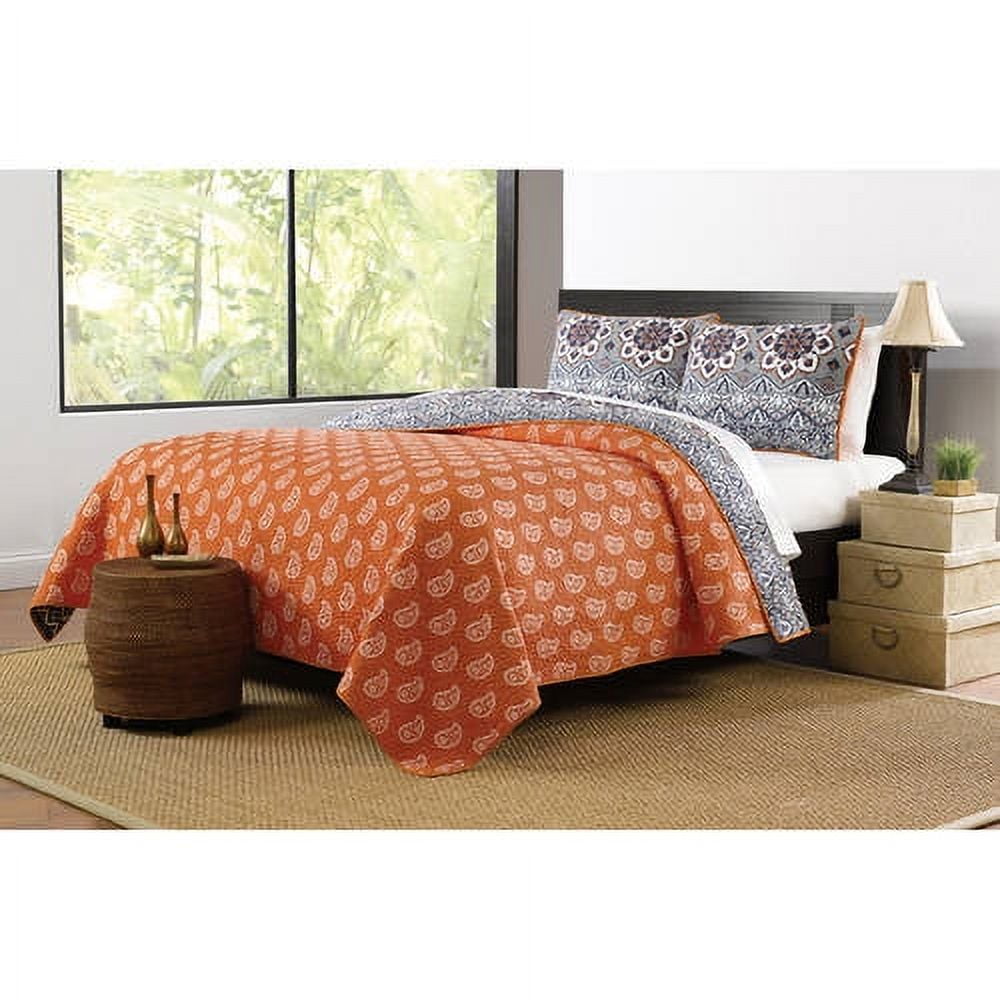 Global Trends Maya 100% Cotton Reversible Medallion and Paisley Quilt Set, 3-Piece King/Cal King