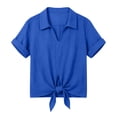 thumbnail image 6 of Tie Front Linen Shirts for Women Lightweight Loose Lapel Collar Blouses Short Sleeve Dressy Casual Summer Tops, 2XL, 6 of 7