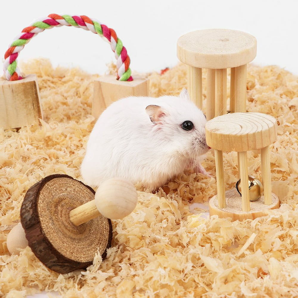 POPETPOP 5PCS Hamster Chew Toys Wooden Premium Natural Molar Block Bell ...