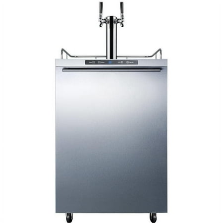 Summit Appliance SBC635MOSHHTWIN 24" Outdoor Beer Dispenser with Dual Tap Digital Thermostat Automatic Defrost Ground Fault Circuit Interrupter Casters and Top Guard Rail in Stainless Steel