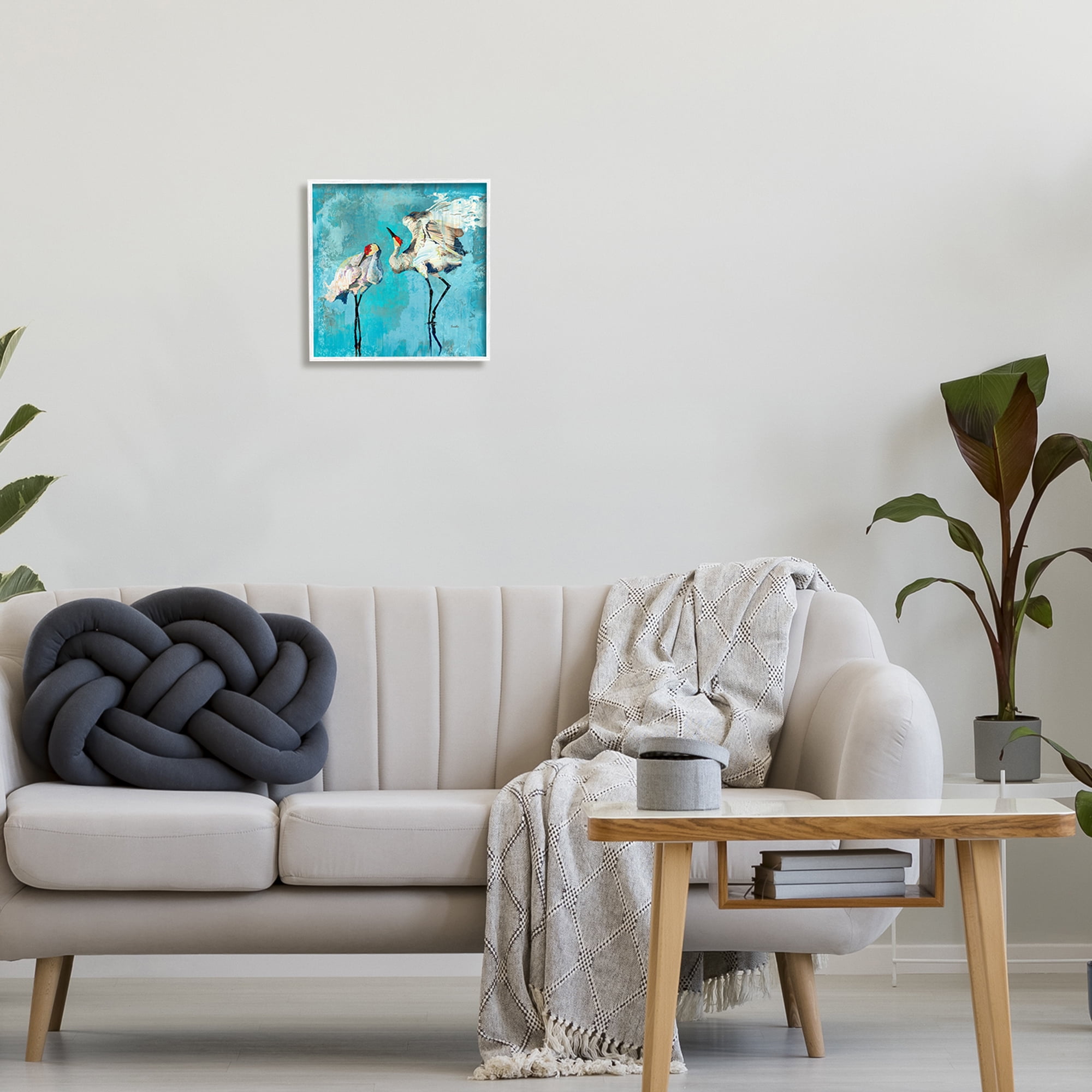 Stupell Industries Cranes on Blue Abstract Animals & Insects Painting White Framed Art Print Wall Art, 12 x 12