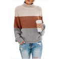 thumbnail image 1 of Suéter de otoño e invierno para mujer, suéter de cuello alto a juego de color de línea gruesa, 1 of 6