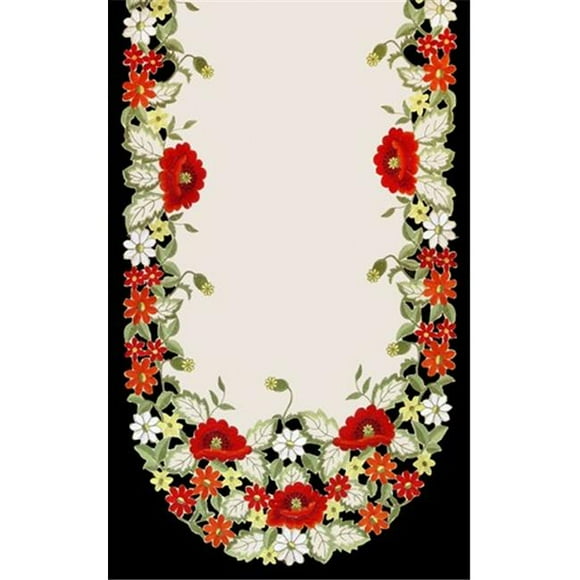 H0775 Chemin de Table Ovale Rouge Coquelicot, 16 x 36 Po.