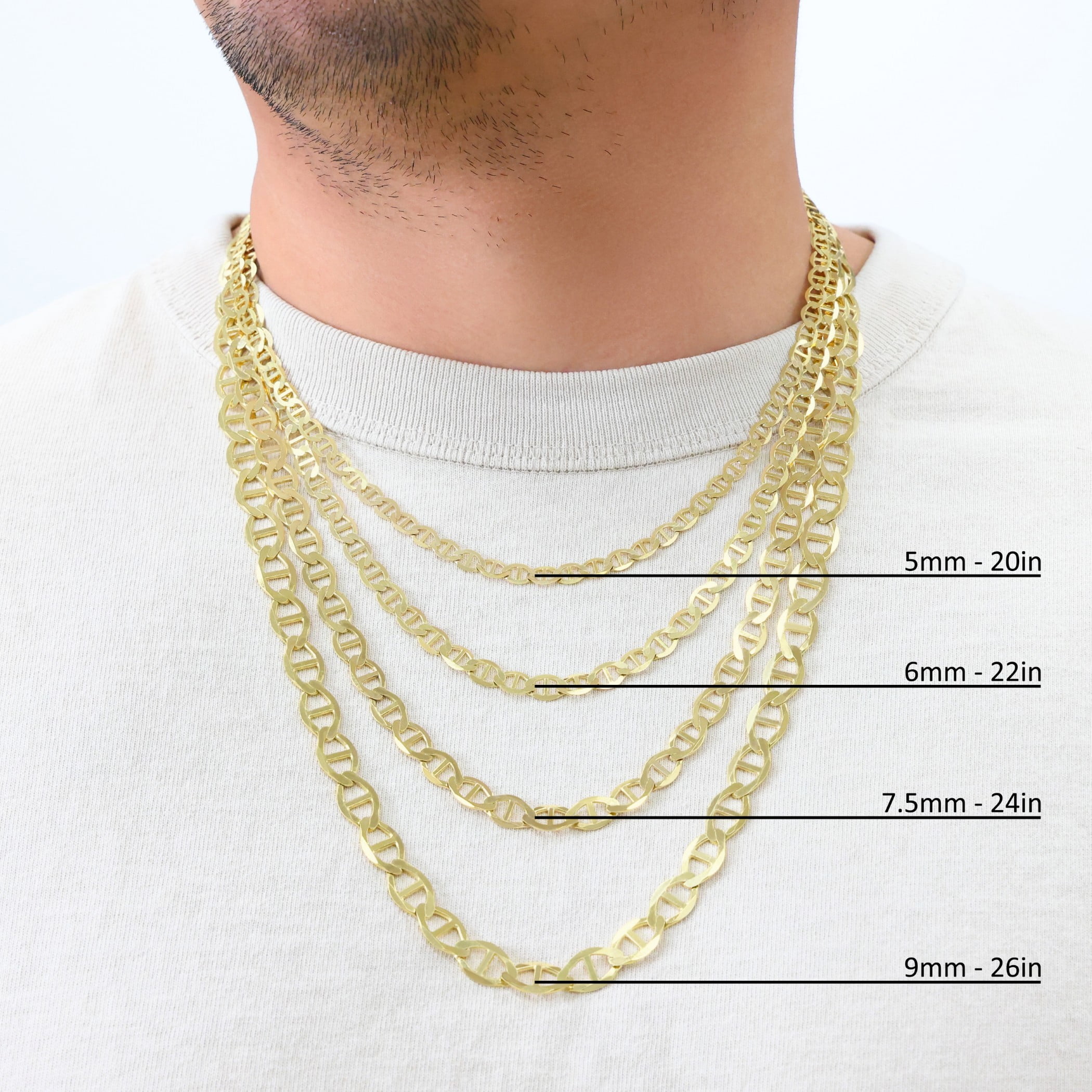 Nuragold 14K Real Yellow Gold Solid Mariner Chain Anchor Link Necklace 16"-26" (2mm-7.5mm) Italian Jewelry for Men & Women