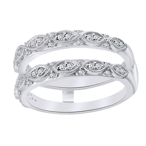 Natural Diamond Vintage Enhancer Guard Ring In 14k Solid White Gold (0.25 Ct),Ring Size-7.5