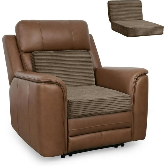 Corduroy Recliner Chair Cushion with Lumbar Support Pillow Soft Non-Slip 4" Thick Seat Pad Prevent Buttocks & Back Pain in Seniors (Brown, 12" Backrest)